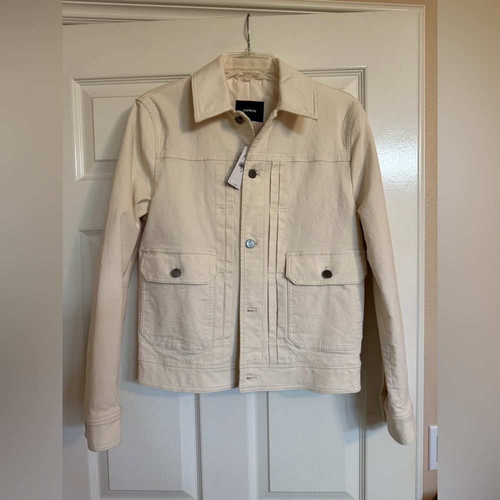 Express Off-White Denim Jacket Fully Lined Button Up with Pockets Small